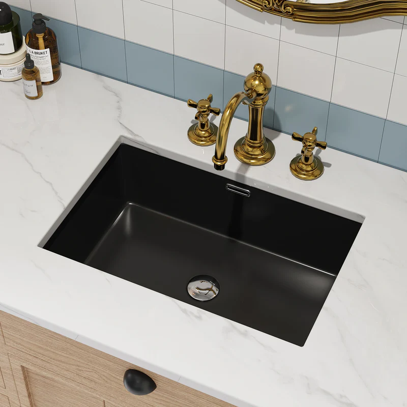 Flush Mount Black Sink with Overflow and Seamless Model HWTP S6039D B