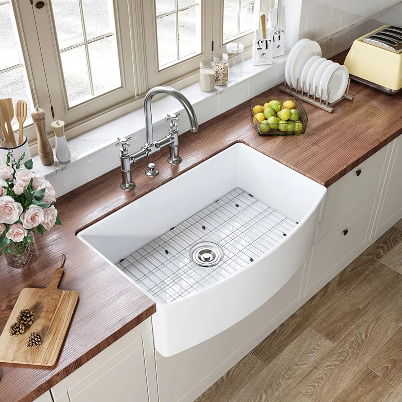 HOROW White Kitchen Sink Ceramic Porcelain Fireclay Single Bowl Model HR S3318R